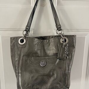 Coach Metallic Gray Tote Bag